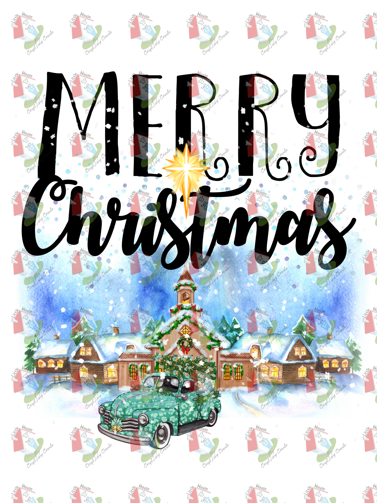 07335 Merry Christmas night lanscape church