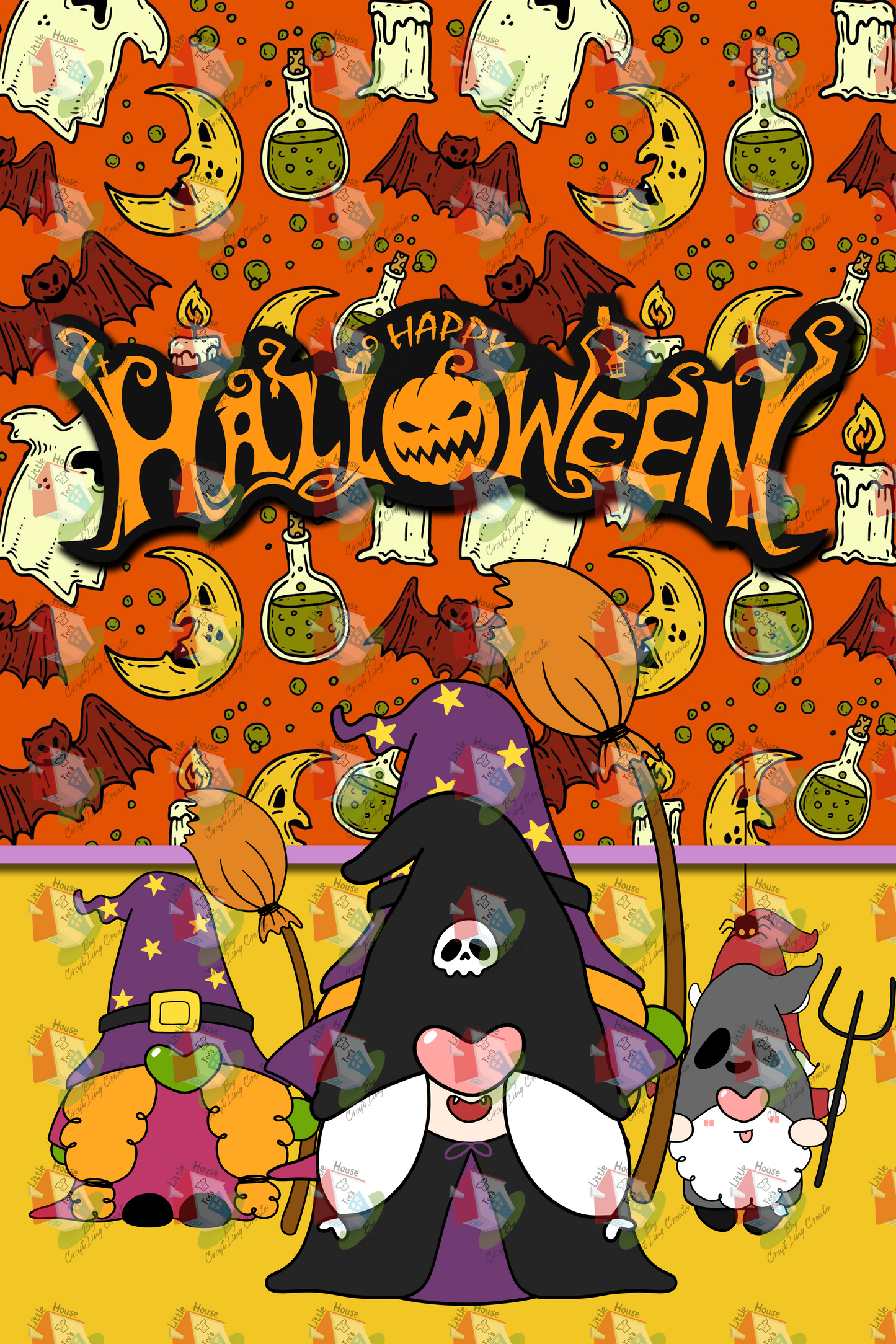 7177 HALLOWEEN three gnomes halloween Garden Flag