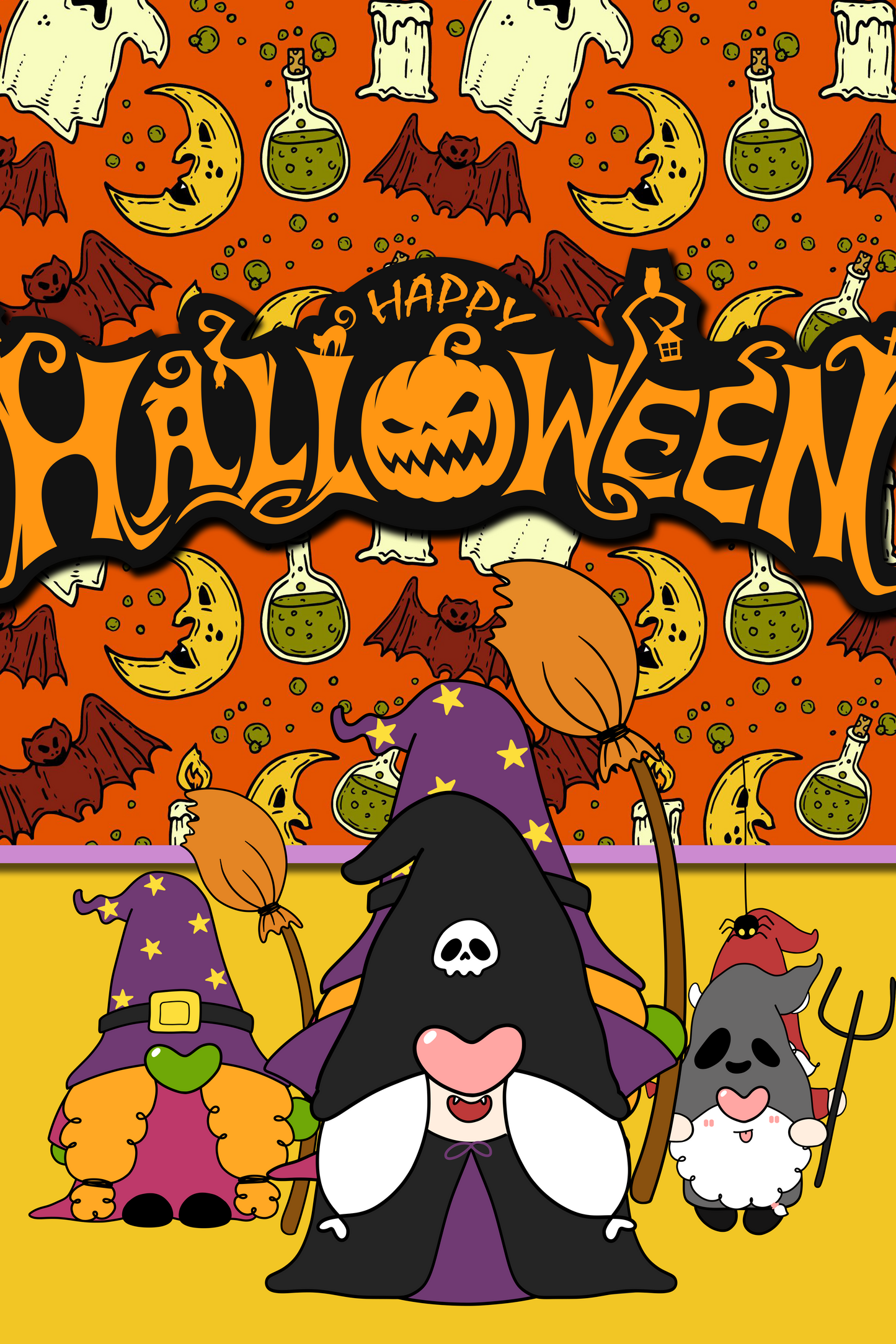 7198 HALLOWEEN three gnomes halloween Garden Flag