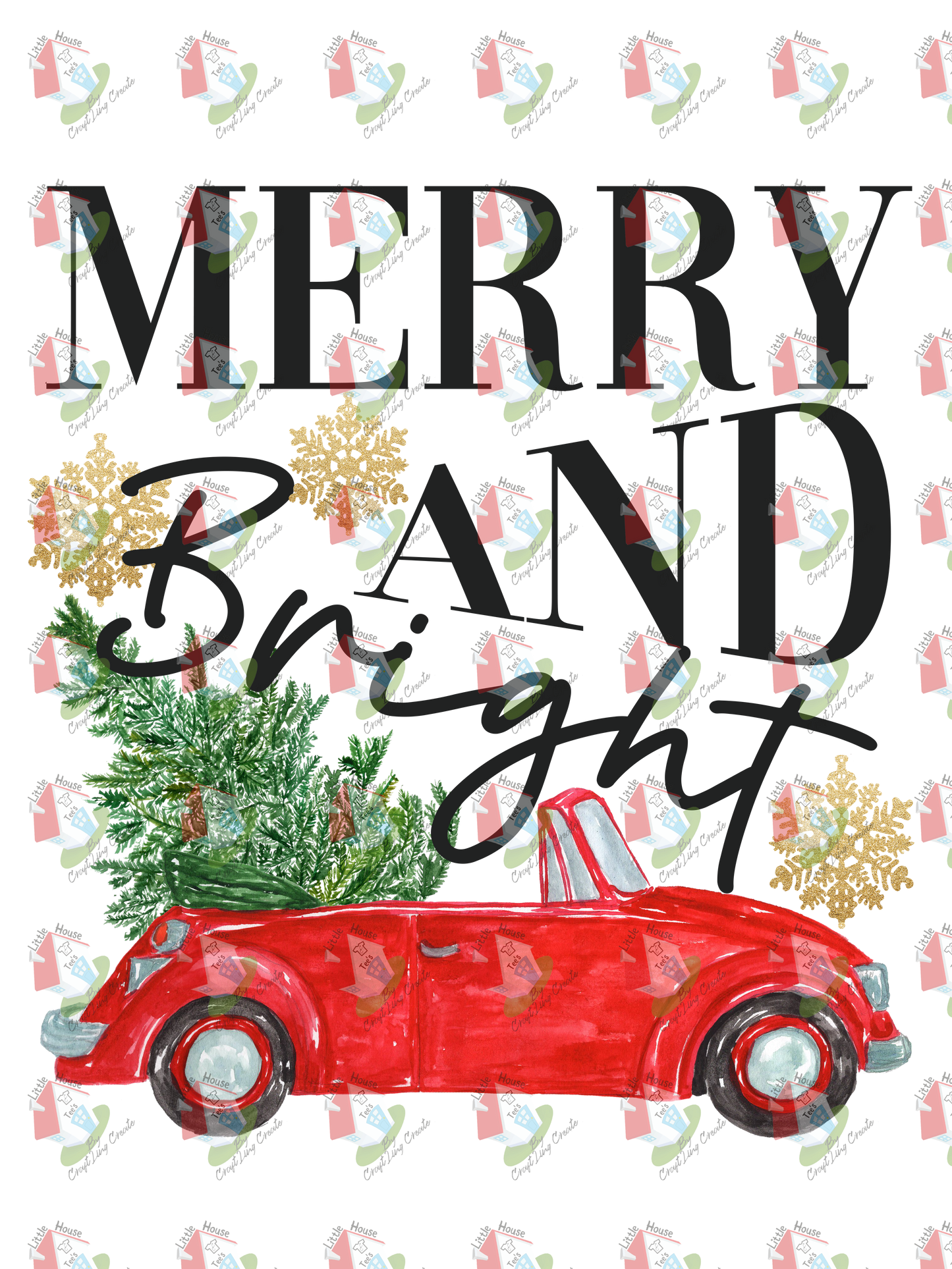 07329 merry and bright  red car DESIGN  t shirt