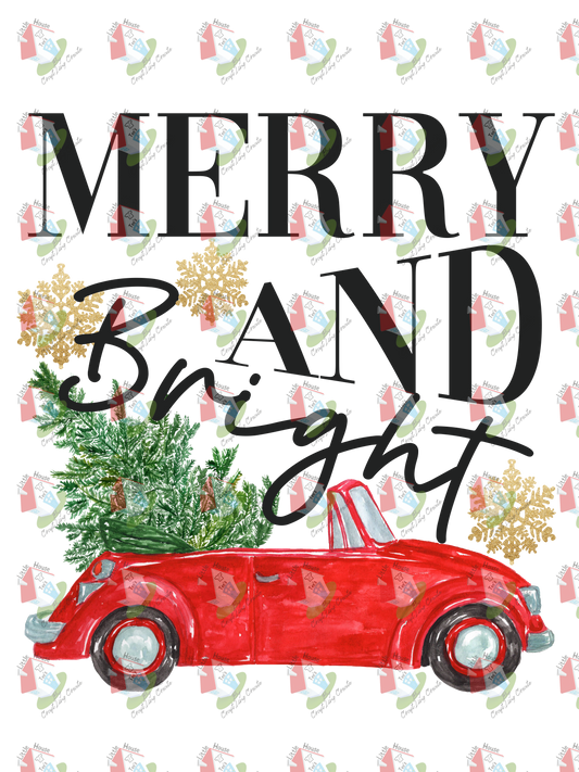 07329 merry and bright  red car DESIGN  t shirt